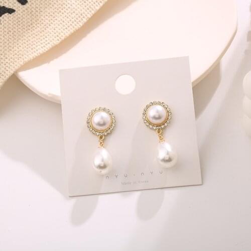 Sweet Girl Earrings, Elegant Literary Pearl Drop-shaped Earrings, Korean Temperament, Simple Crystal Earrings, Womens Clothing