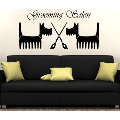 Grooming Salon Wall Decal Creatives Dog Pets Shop Scissors Interior Design Decor Door Window Vinyl Stickers Art Wallpaper Q527
