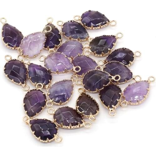 New Amethysts Pendants Connectors Charms Water Drop Shape Gold Plated Side for Jewelry Making DIY Necklace Size 14x23mm