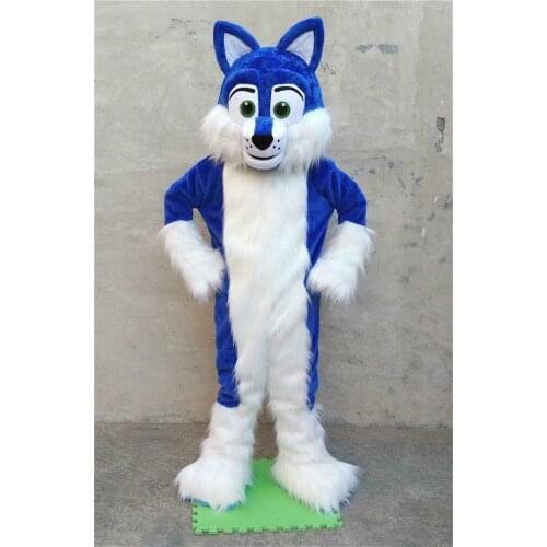 Halloween Xmas Party Wear Long Fur Blue Husky Fursuit Furry Mascot Costume Birthday party Deluxe Parade Animal Suit Adult Outfit