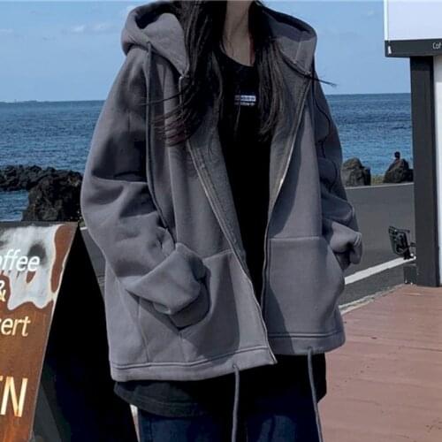 Oversized Coat men and women autumn and winter version loose plus velvet thick zipper hooded salt cardigan womens clothing