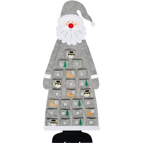 BMBY-Christmas Felt Advent Calendar Wall Hanging Santa Advent Calendar with Pockets 24 Days Reusable Gray