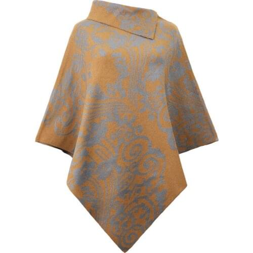 Vintage Print Poncho Sweater Women Turtleneck Knitted Pullover Female Oversized Bat Sleeve Cloak Shawl Fall Winter Cape Coats