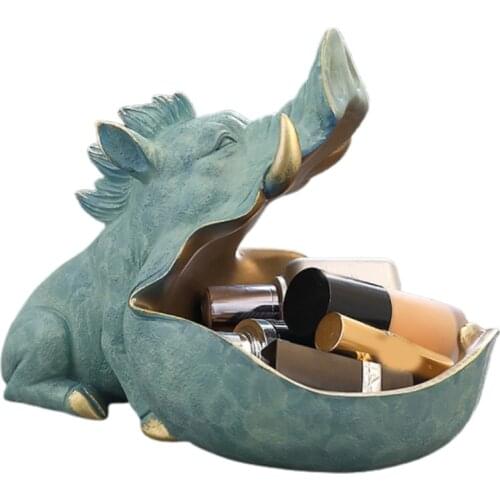 Creative Wild Boar Key Storage Bowl Resin Candy Dish Art Animal with Big Open Mouth Snack Jewelry Holder Home Bedroom