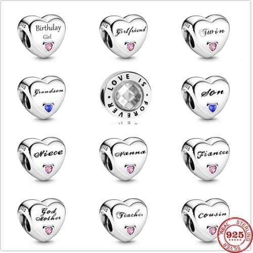 Heart shape 925 sterling silver Love is forever Nanna God Mother DIY beads fit original pandora Charm bracelet DIY Women Jewelry