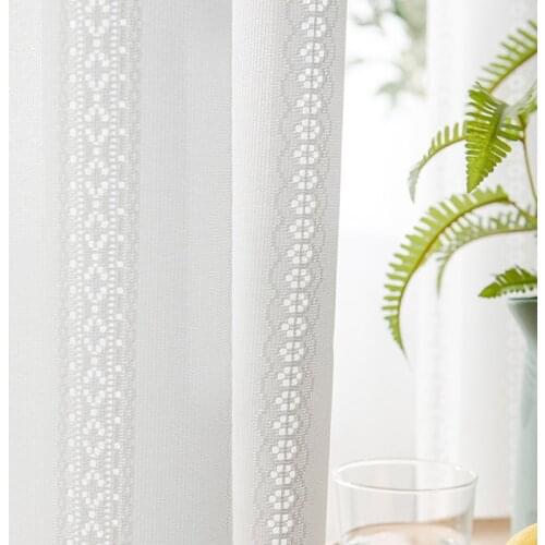 White Tulle Curtain For Living Room UV Protective Transparent Striped Hollow Vertical Window Sheer Curtains Machine Washable