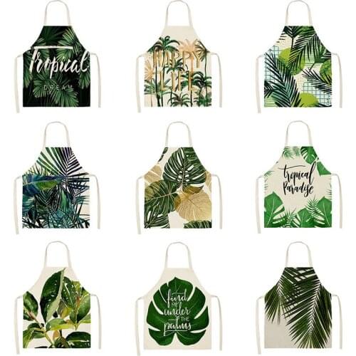 Green Tropical Palm pattern 53*65cm Cleaning Aprons Home Cooking Kitchen Apron Cook Wear Cotton Linen Pinafore Adult Bibs 46342
