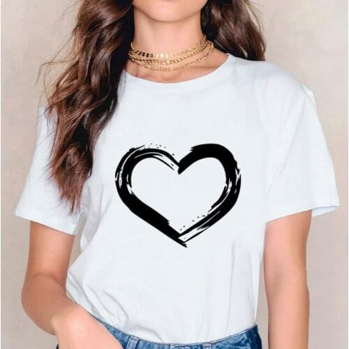 Seeyoushy Heart Printing Valentines Day Woman Tshirts Causal Tops for Women Ladies Harajuku Female Crew Neck Plus Size Clothing