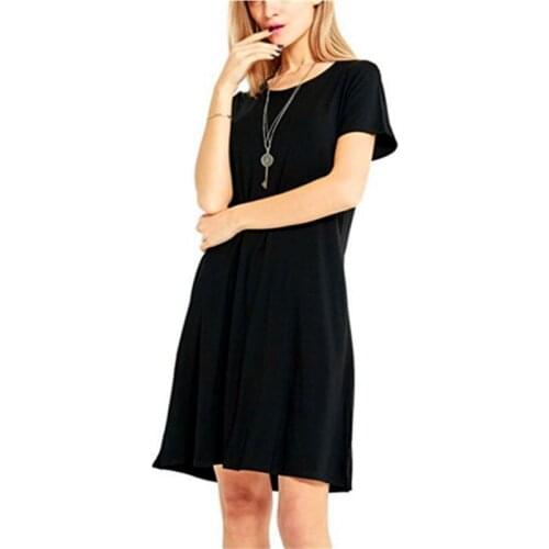 2021 Summer New Model Ladies Solid Color Short Skirt Fashion O-Neck Casual Home Beach Style Dress
