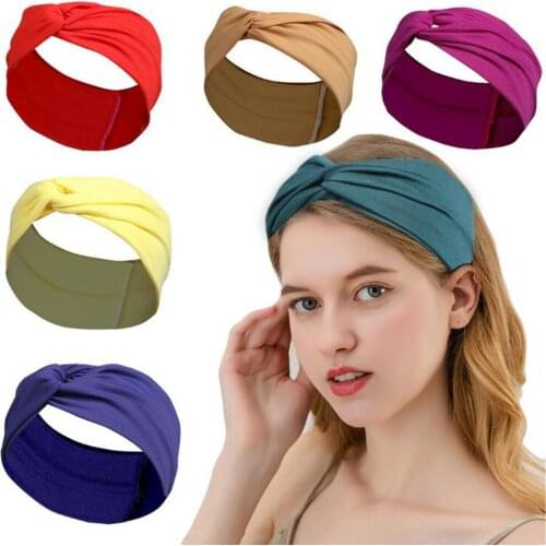 Women Headband Solid Color Wide Turban Twist Cotton Hairband Spiral Double Girls Makeup Elastic Hair Bands Accessories