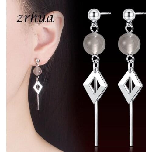 ZRHUA New Design Geometric 925 Sterling Silver Tassel Earrings Long Earrings For Women Wholesale High Quality Brinco Female Gift