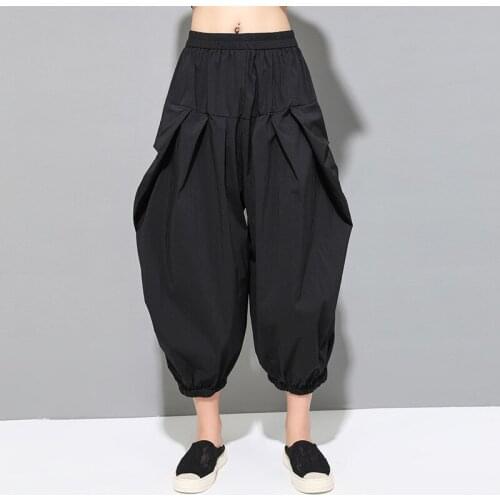 Ladies' new spring/summer classic dark pop personality pleated design loose casual plus size nine point knickerbockers