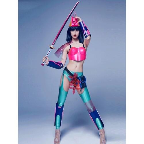 Women Stage Performance Ninja Warrior Costume Set Fashion Nightclub Dj Dancer Rave Clothes Bar Gogo Interactive Clothing VDB3795