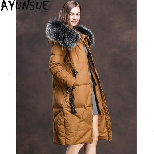 AYUNSUE Womens Down Jacket Winter Jacket Women Real Raccoon Fur Collar Parka Long Jackets for Women Down Coat Chaqueta Mujer MY