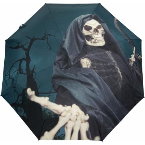 Mens Automatic Black Umbrella Death Angel 3 Folding Travel Umbrella Creative Teenagers' Evil Umbrella Boys Paraguas Hombre