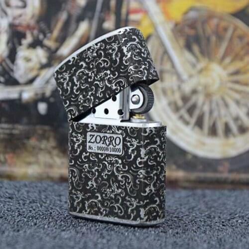 Zorro Silver Kerosene Lighter Five Side Exquisite Carving Creative Collection Gift Gasoline Smoking Tool