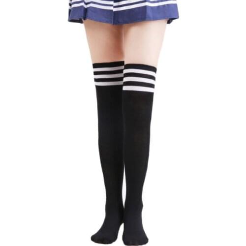 1 Pair Women Striped Stockings Girls korean japanese kawaii lolita Uniform Socks Casual Thigh High Knee Socks Long Sockings