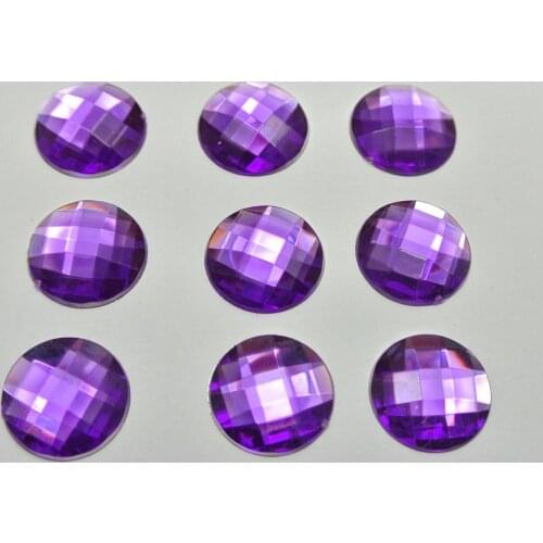 100 Dark Purple Acrylic Flatback Faceted Round Rhinestone Gems 16mm No Hole