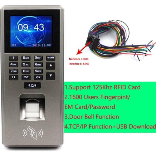 1600 User 125Khz RFID Fingerprint Access Control Keypad Biometric System Password Card Reader USB TCP/IP Time Attendance Device