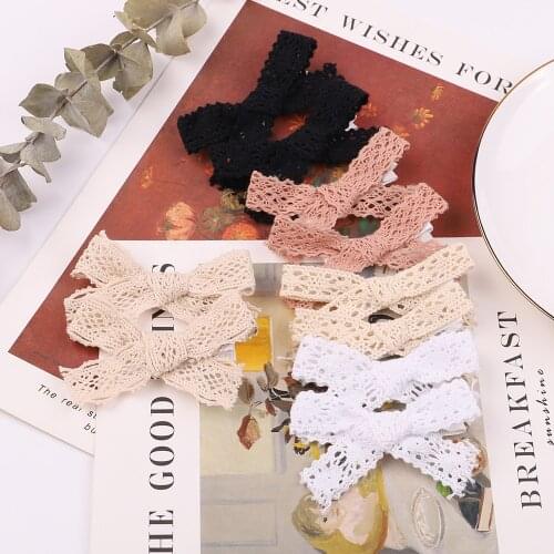 2pcs/set White Lace Bow Hair Clips Korean Cotton Hair Bows Clips For Baby Kids Lovely Barrettes Hairpin Girls Hair Accessories