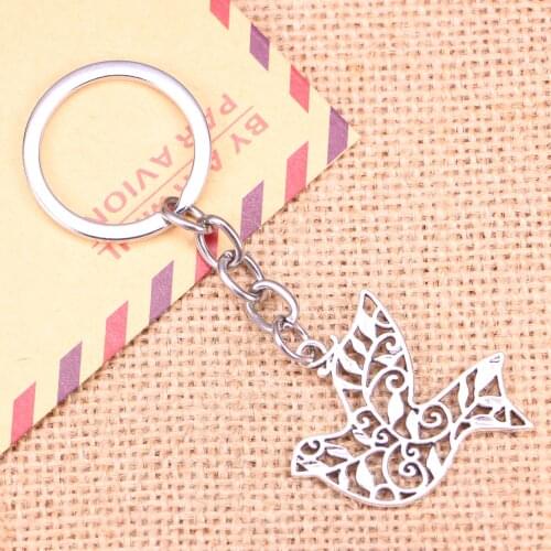 20pcs New Fashion Keychain 36x32mm hollow peace dove Pendants DIY Men Jewelry Car Key Chain Ring Holder Souvenir For Gift