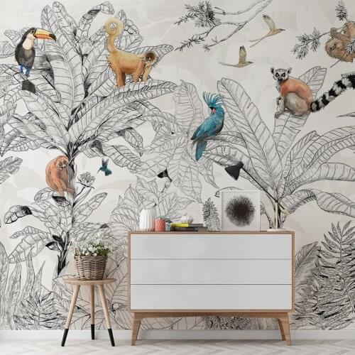 3D French landscape tropical rain forest animals and plants wallpaper living room dining room custom large background wall mural
