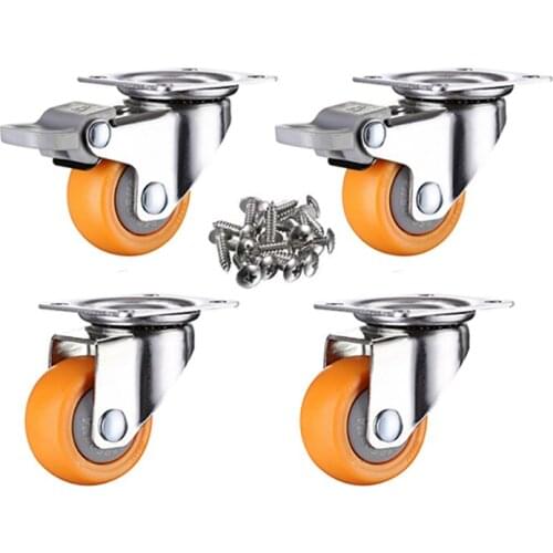 4Pcs Swivel Castor Wheels Trolley Furniture Caster 2 Inch Orange Nylon Caster load 150KG Wheels Replacement Safe Rollers