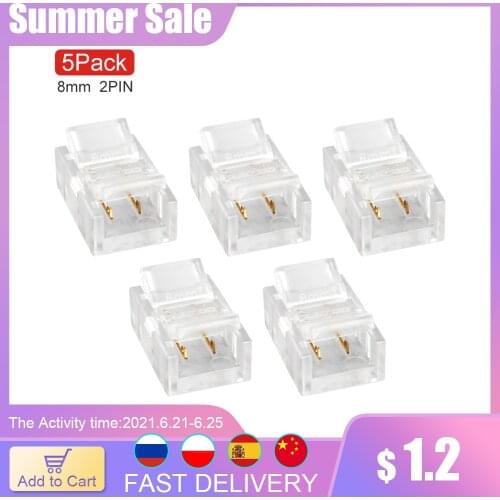 5pcs LED Strip Connector 8mm 2pin Connector Strip to Stip For RGB 2835 3528 5050 LED Strip Light Wire Terminal Splice Connector