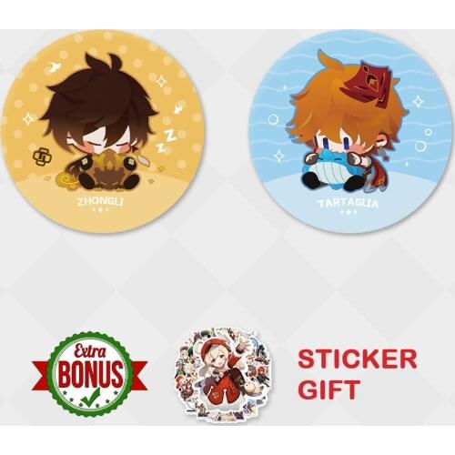 Genshin Impact Badge Zhongli Tartaglia Chibi Brooch Metal Pin Cute Icon Hot Game Cosplay Rocks And whales Backpack Decor Gift