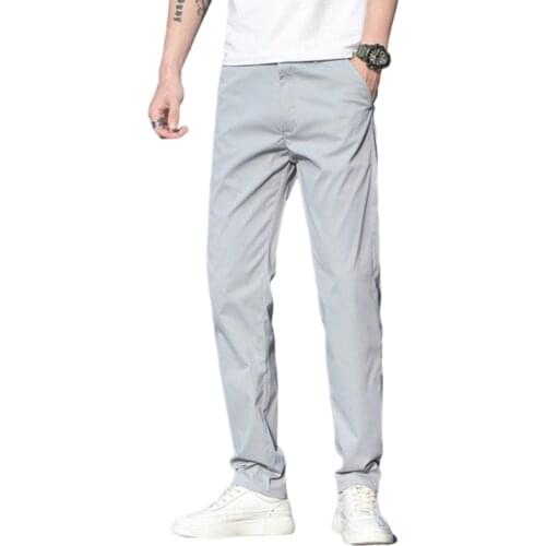 Mens Solid Color Business Casual Pants 2021 Spring Autumn Loose Straight Stretch Thin Trousers Brand Mens Clothing 4 Colors