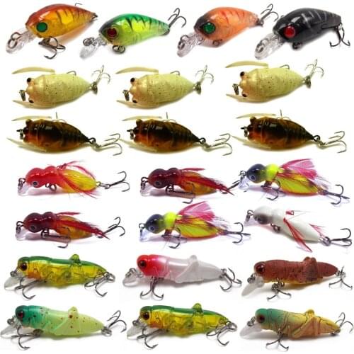 CATCHSIF 23pcs Hard Insects minnow baits fishing lures kit cicada Locust Feather Cricket Crank Topwater Lifelike