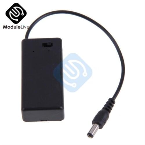 9V PP3 Battery Storage Case Plastic Box Holder With Leads ON/OFF Switch Cover + DC 2.1mm Plug