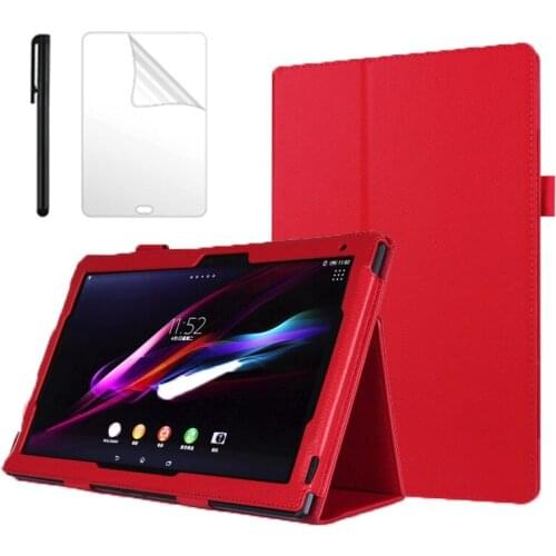 Litchi PU Leather Stand Case for Sony Xperia Z4 10.1 inch Tablet Flip PU Leather Stand Protective Funda Case + Film