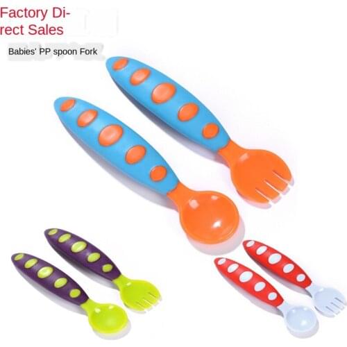Baby Spoon Fork Double Color Spoon Fork Food Supplement Tableware PP Infants Spoon Fork Baby Spoon Set