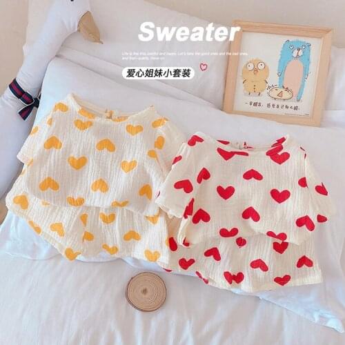 Baby Brand Girl Cotton Clothes Suit Summer Toddler Yellow Heart Print Kawaii Sweet Casual Shorts Suit T-Shirt+Pant Children Suit