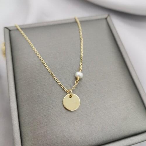 Disk Necklace Handmade Coins Jewelry Natural Pearl Choker 14K Gold Filled Pendants Collier Femme Collares Mujer Boho Jewelry