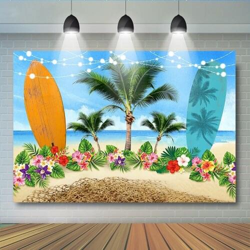 Surfboard Theme Beach Palm Trees Backdrop Summer Children Portrait Kids Sea Photography Brops Sky Waves Backgrounds Photo Studio