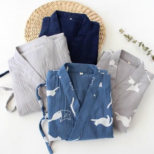 Men Chinese Japanese Robes Nightwear Sleepwear Bathrobe Cotton Gown Retro Navy Blue Grey Multicolor Robe 914-A739