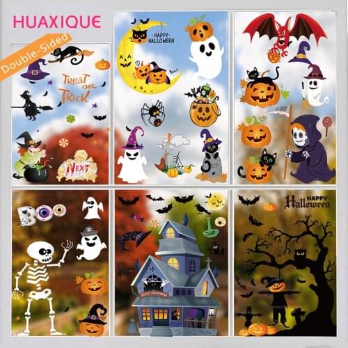 Halloween PVC Window Stickers Pumpkin Spiders Bats Wall Stickers DIY Decors Stickers Horror Wall Decals Haunted House Props