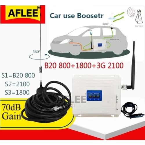 Car Use!! B20 800 1800 2100 Tri-Band 4G Signal Repeater 4G Cellular Amplifier gsm 2g 3g 4g Mobile Signal Booster LTE DCS WCDMA