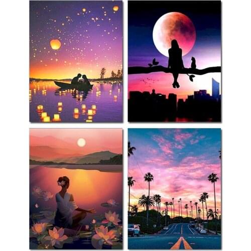 GATYZTORY Painting By Numbers Landscape Night Moon Drawing On Canvas HandPainted Gift Picture By Number Kits Home Decoration