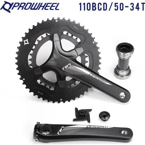 PROWHEEL Road Bike Crank Sprocket Set 170mm Hollow Double Sprockets 110BCD 50/34T Chainrings 2x11 Speed Al-alloy Bicycle Crankse