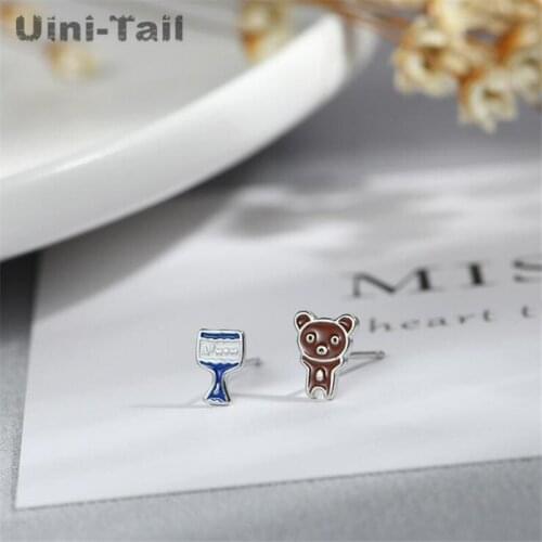 Uini-Tail hot new 925 sterling silver fashion small fresh grizzly drink bottle earrings cute fashion sweet student earrings