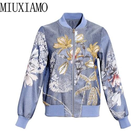 MIUXIMAO High Quality 2020 Office Lady Spring Coat Casual Full Sleeve Beading 3D Flower Pink Embroidery Jacket Women vestidos