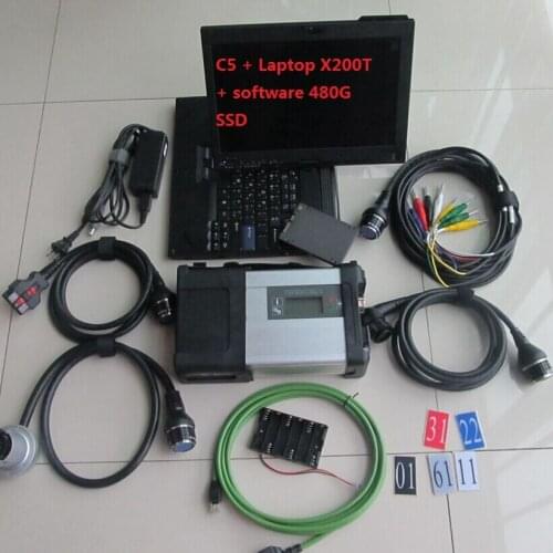 Multi-Language MB STAR C5 SD Connect Compact 5 Star Diagnosis with WIFI for Cars and Trucks + 2020.12V Software in Laptop X200T