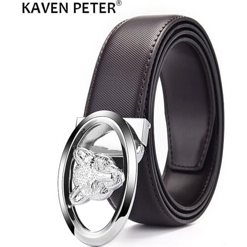 Mens Leather Dot Belt Classic For Jeans New Western Style Luxury Genuine Leather Trousers Belts Animal Buckle Waistband