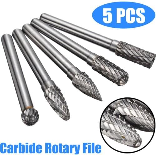 5pcs 6mm Shank Tungsten Carbide Rotary Burr Bit Woodworking Cutter Set 50-60mm Length