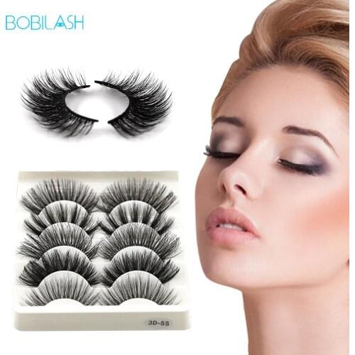 BOBILASH 3D Series 5 Pairs False Mink Eyelashes Set 3D Natural Fake Lashes Dramatic Long Lashes Eyelash Extension Makeup Kit