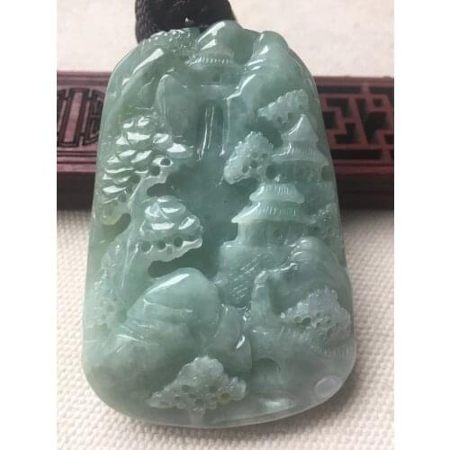 Natural 7A Myanmar jade Handcarved landscape waterfall green jade pendant jade necklace pendants jewelry jade necklaces
