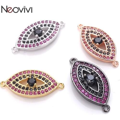 Neovivi Turkish Devils Eye Charms for Jewelry Making Pave Black Purple Zircon Spacer Beads for Bracelets Necklace Handmade